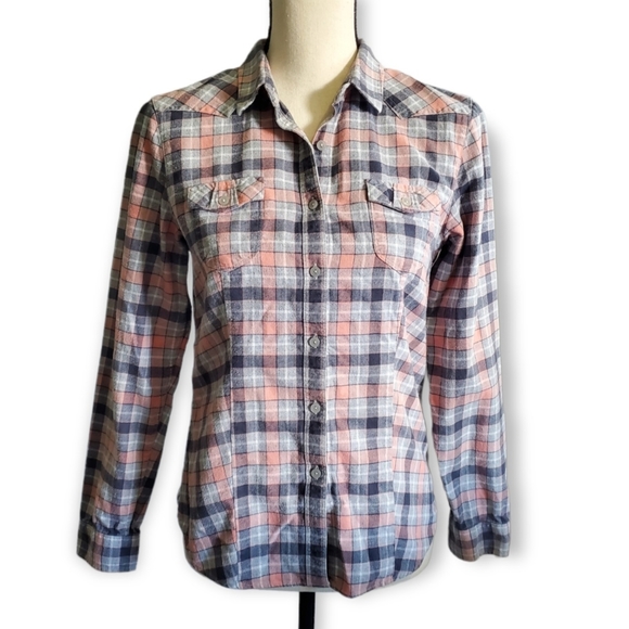 Baleno Checkered Plaid Blouse Flannel Shirt Size Large fitted button down - Picture 2 of 5
